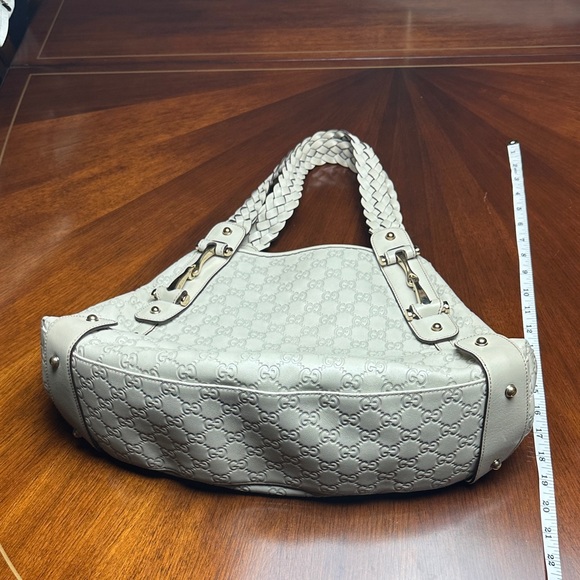 Gucci GG Monogram Embossed Leather Hobo Bag Ivory White Braided Handle - Picture 11 of 13